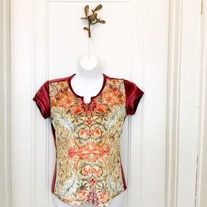 Botanical print velour cap sleeve top